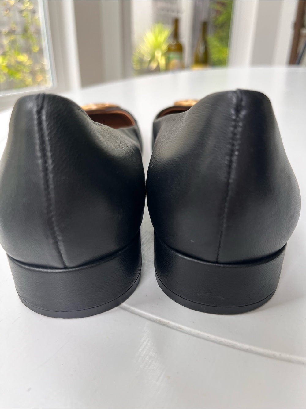 Tory Burch Black Leather Ballet Flats with Gold Logo Medallion - Picture 5 of 8